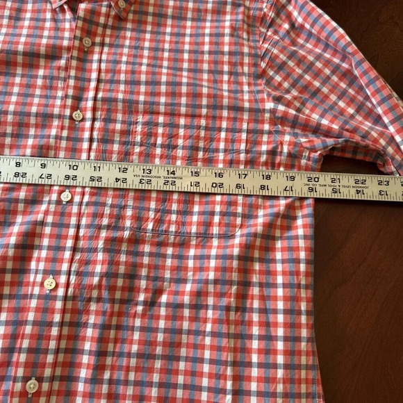 J McLaughlin Mens Shirt L Red Blue Check Trim Fit 100% Cotton Prep Classic‎ USA - Picture 10 of 12